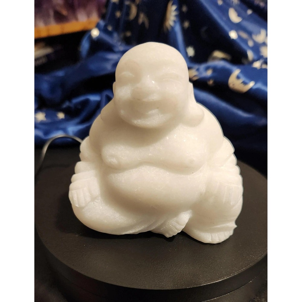 White Jade Laughing Buddha, Pure White Buddha, Carved Crystal Buddha